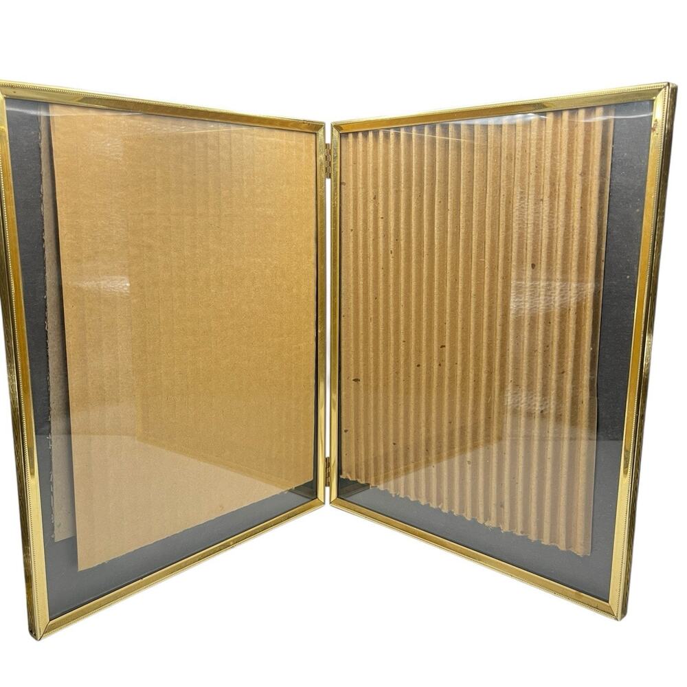 Vintage Bi-Fold Gold Tone Brass Double Hinged Picture Frame for Two 8x10 Retro